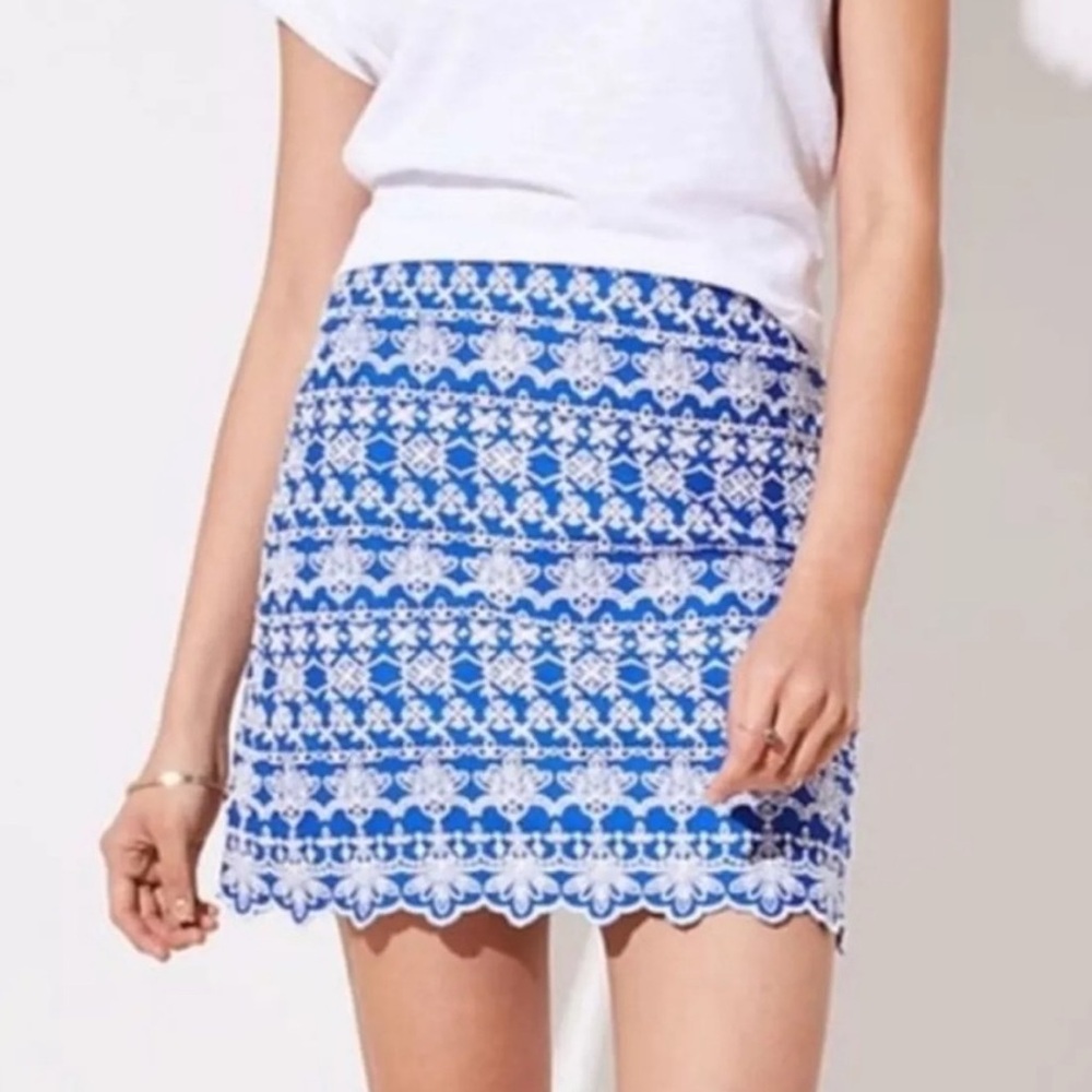 Ann Taylor Cobalt Blue Cotton Embroidered Eyelet Skirt